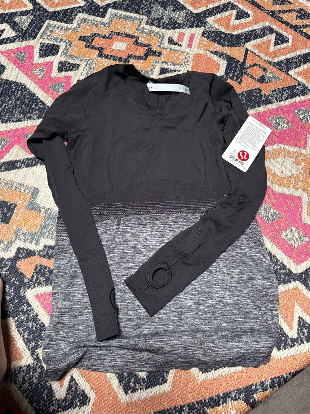 lululemon athletica Black and Gray Seamless Long Sleeve Top